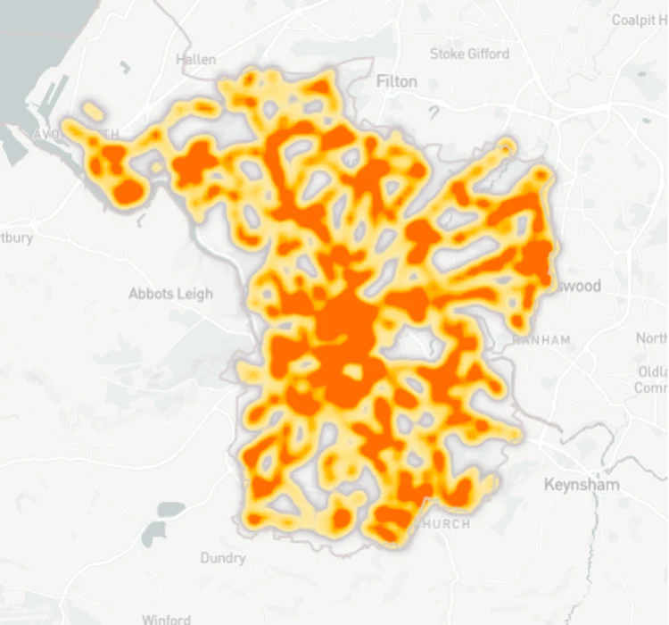 Bristol stops heatmap
