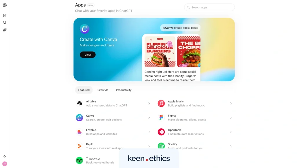 example of a direct selection from chatgpt apps store